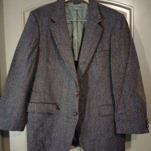 Stafford Brown Tweed Herringbone Sport Coat Mens 38L Wool & Lambswool